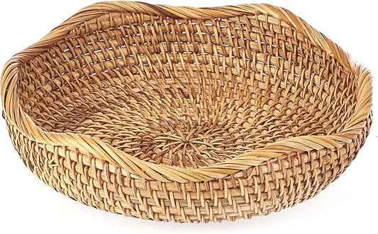 Hipiwe Natural Rattan Tray 8.5" Wicker Storage Bowls Hand Woven Basket Tray for Bread Fruit Key Round Fruit Baskets for Kitchen Entryway Tabletop Decorative Baskets Bowl