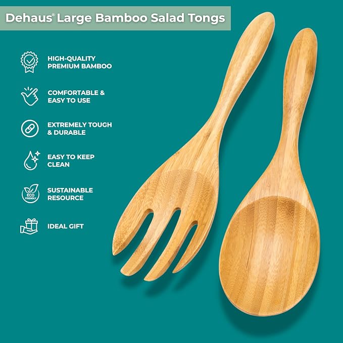 Dehaus® 12" Extra Large Bamboo Salad Servers - Image 2