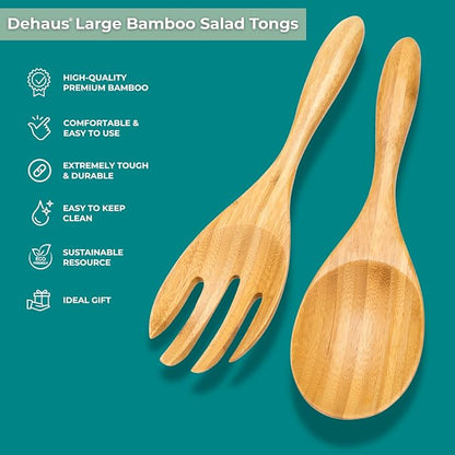 Dehaus® 12" Extra Large Bamboo Salad Servers - Image 2