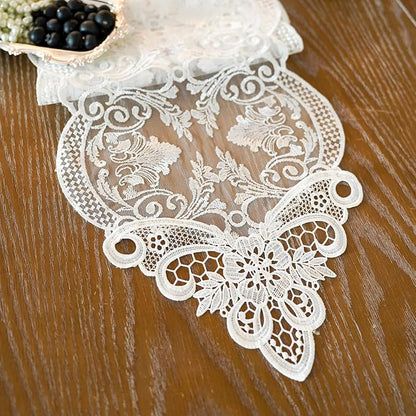 ARTABLE Off White Lace Table Runner Macrame Dresser Scarf Modern 10x47Inch | by ARTABLE