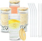 Glass Cups with Lids and Straws 16 oz Sunflower Drinking Glasses Set | Embossed by ICESIP