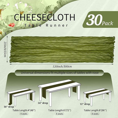 30 Pack Cheesecloth Table Runner 10FT Olive Green Table Runner Boho Gauze - Image 2