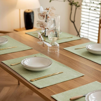 Demetex Green Placemat Set of 4 Washable Linen Textured Place Mats for Dinner Heat Resistant Sage Cloth Placemats Scratch Resistant Plate Mats for Dining Table Kitchen, Green