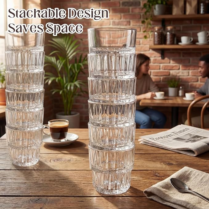 12 Pack Whiskey Glasses 8.8 oz Clear Drinking Glass Stackable Iced Latte Coffee - Image 7