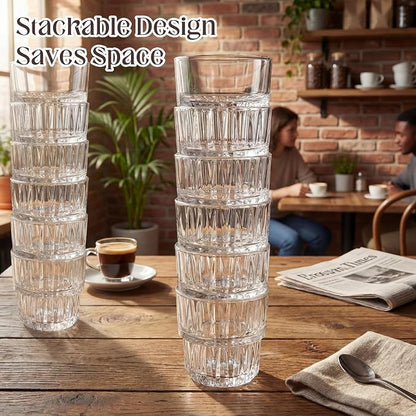 12 Pack Whiskey Glasses 8.8 oz Clear Drinking Glass Stackable Iced Latte Coffee - Image 7