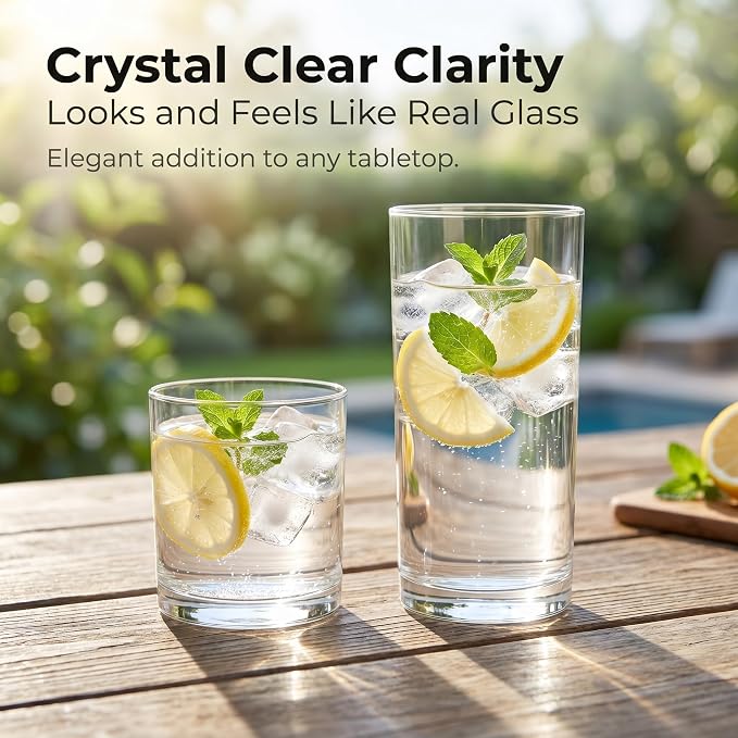 Meolibour® Acrylic Drinking Glasses Set of 8, 14oz Rocks & 20oz Water Cups - Image 2