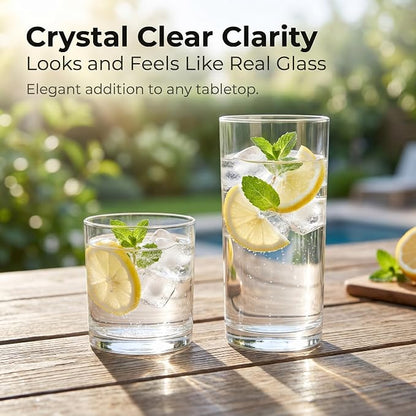Meolibour® Acrylic Drinking Glasses Set of 8, 14oz Rocks & 20oz Water Cups - Image 2