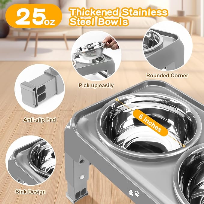 COMESOON Elevated Dog Bowls for Small Medium Dogs, 3 Height Adjustable Raised - Image 3