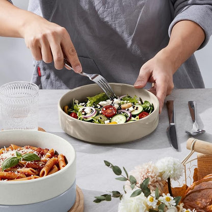 E-far Pasta Bowls Set of 6, 35 oz Large Stoneware Bowl Plates | Shallow & Wide - Image 3