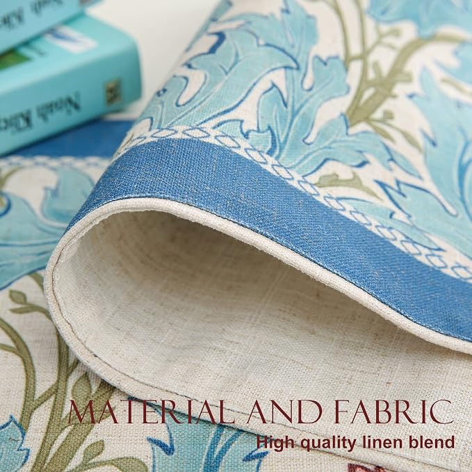 Patdrea Designer Vintage French Linen Table Runner, Elegant Blue Floral Pattern - Image 7