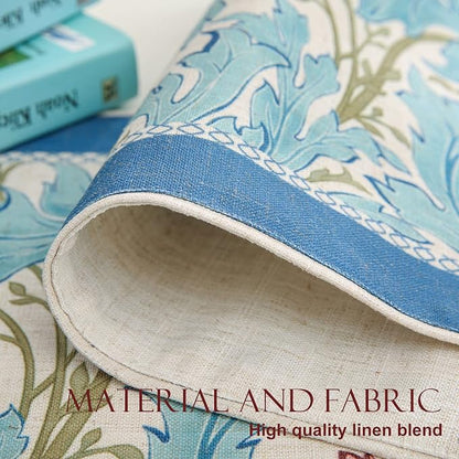 Patdrea Designer Vintage French Linen Table Runner, Elegant Blue Floral Pattern - Image 7