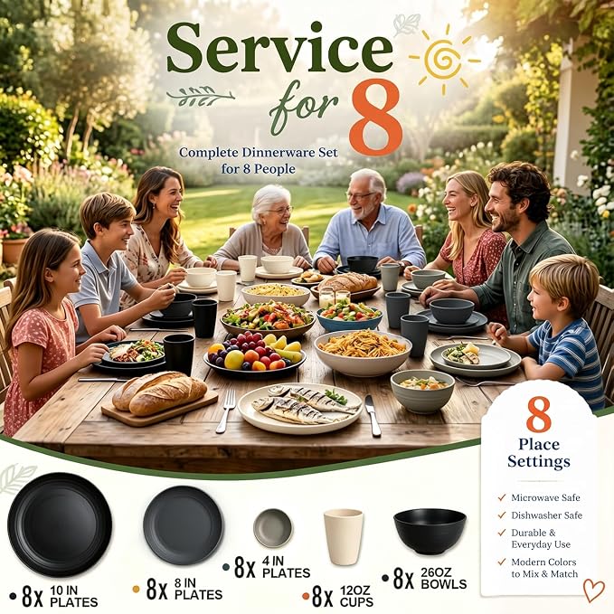 Kitchen Plates and Bowls Sets 40PCS, Wheat Straw Dinnerware Sets - Image 5