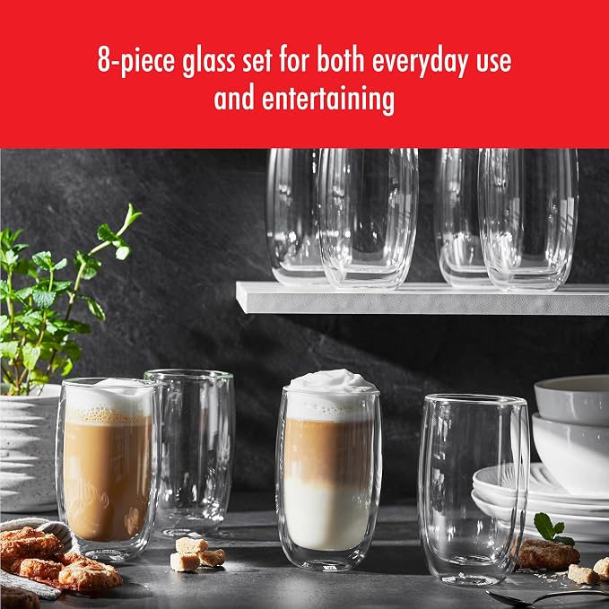 ZWILLING Sorrento 8-pc Double-Wall Glass Latte Cup Set | Artisan made, Double - Image 2
