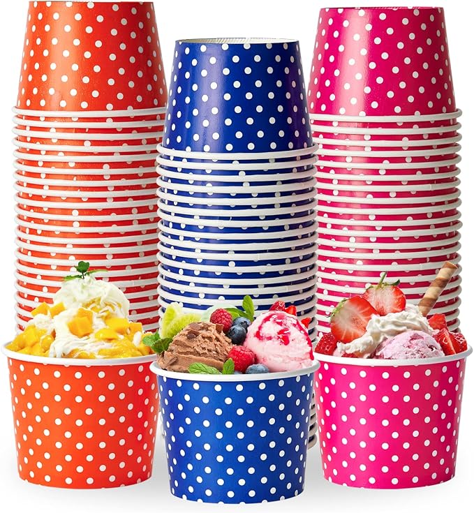 150 Pack 8 oz Ice Cream Cups, Disposable Paper Dessert Cups | three color by LITOPAK