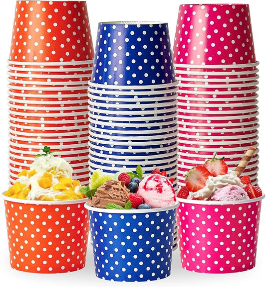 LITOPAK 150 Pack 8 oz Ice Cream Cups, Disposable Dessert Cups for Cold or Hot Food, Coloured Paper Dessert Bowls for Soups, Sundaes, and Ice Cream