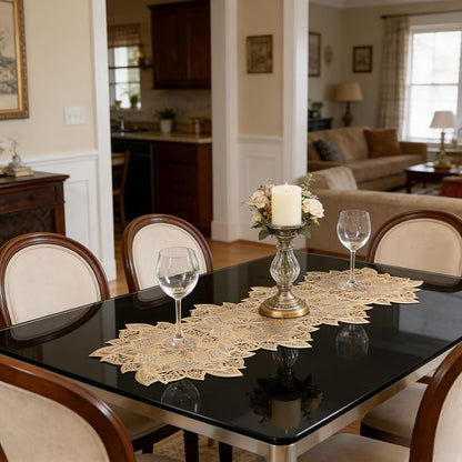 FAVE Gold Table Runners 36 Inches Flower Shaped Short Table Runner | Washable - Image 4