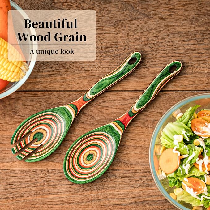 Gudamaye Pakkawood Wooden Salad Server Set, 10.5 inch Salad Tongs - Image 5