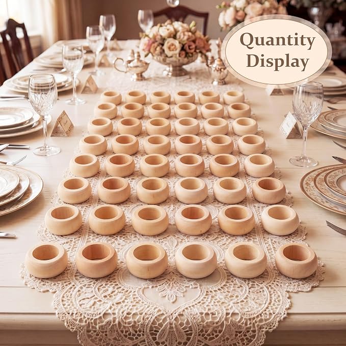 48 Pcs Wooden Napkin Rings Unfinished Wood Table Napkin Holders Farmhouse - Image 3
