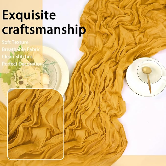 8 Pack Gold Cheesecloth Table Runner 17x108 inch Rustic Gauze Table Runner - Image 6