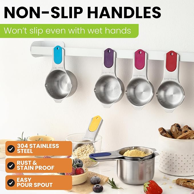 Spring Chef Magnetic Stainless Steel Measuring Cups Set of 7, Dishwasher Safe - Image 3