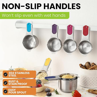 Spring Chef Magnetic Stainless Steel Measuring Cups Set of 7, Dishwasher Safe - Image 3