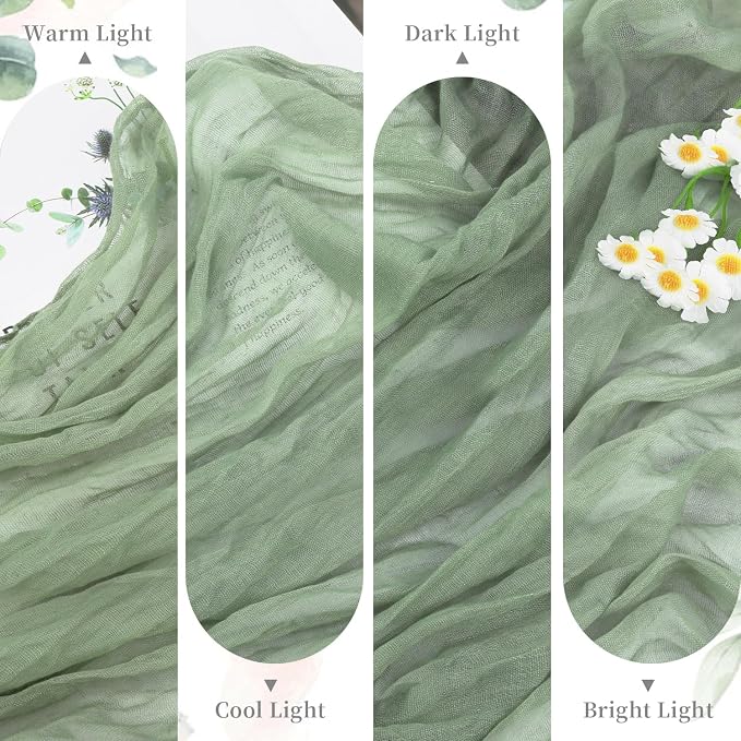6 Pack Sage Green Cheesecloth Table Runners 35x120 Inch, Semi Sheer Boho Gauze - Image 7