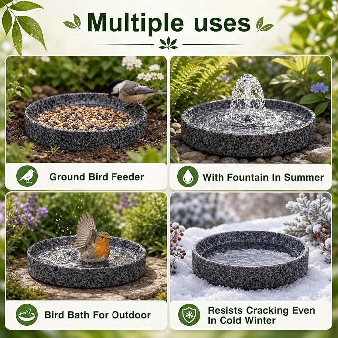 Stone Bird Bath, 10 Inch Heavy Bird Bath Bowl Only - Image 4