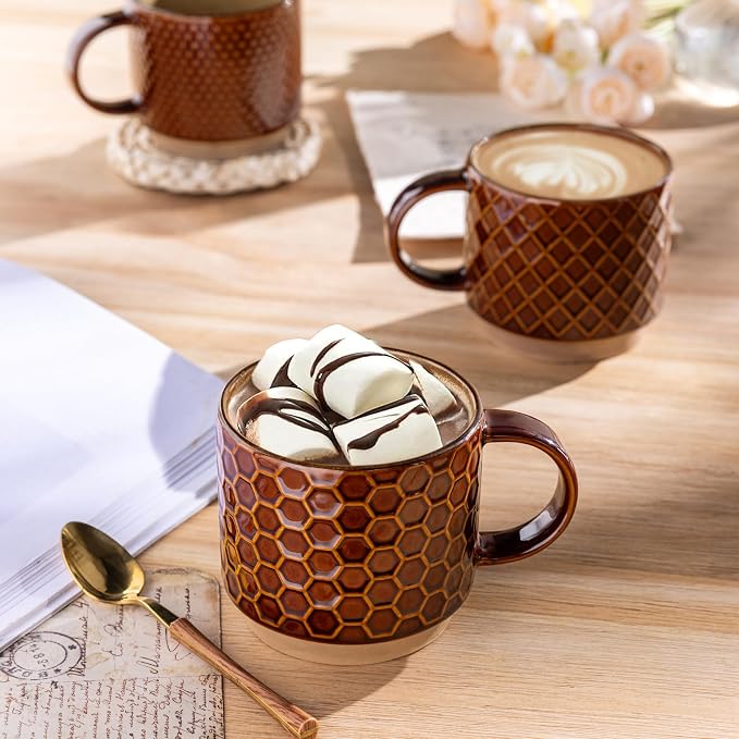 GBhome 15 OZ Stackable Coffee Mugs Set of 4, Ceramic Coffee Cups Set | 4 - Image 4