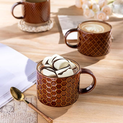 GBhome 15 OZ Stackable Coffee Mugs Set of 4, Ceramic Coffee Cups Set | 4 - Image 4
