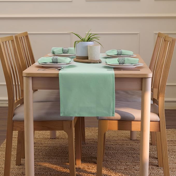 Encasa XO Table Runner, Cotton Canvas Dining Runner 13"x72" | Mint Green - Image 4