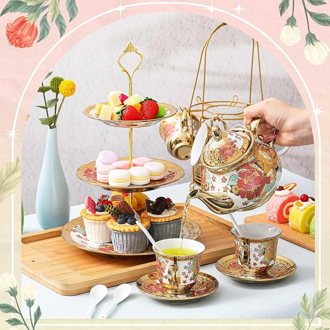 21 Pcs Porcelain Tea Set for Women Tea Party - Image 7