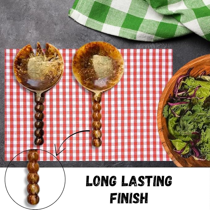 SS CRAFTS INDIA Premium 9" Brown Marbled Resin Salad Servers | Set of 2 Beaded - Image 2