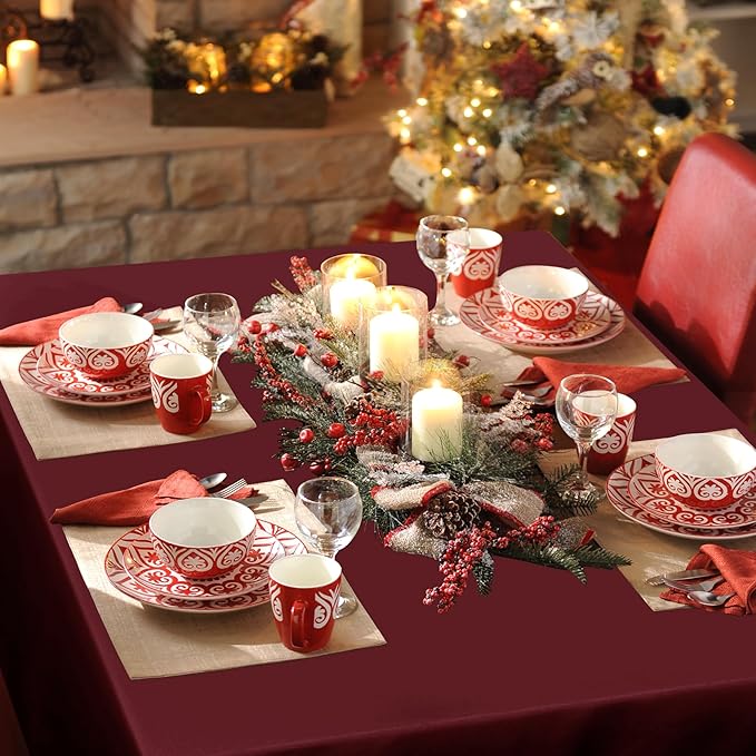 sancua Rectangle Tablecloth - 60 x 120 Inch - Stain and Wrinkle Resistant Washable Polyester Table Cloth, Decorative Fabric Table Cover for Dining Tables, Buffet Parties and Camping, Burgundy