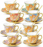 Tea Cups and Saucers Set of 8, 8 OZ Floral Tea Cup by Qetoosur
