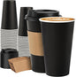 50 Pack 16 oz Disposable Coffee Cups with Lids and Sleeves, Sturdy Paper Cups for Hot/Cold Drinks, Leak-Proof To Go Coffee Cups with Lids for Home, Café, Events, Office, Black