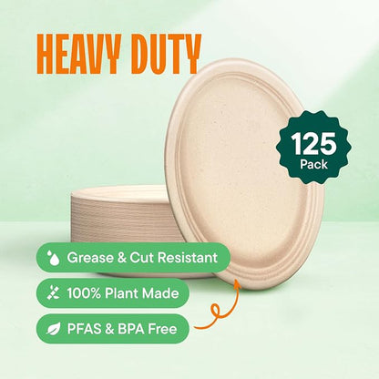 100% Compostable Oval Paper Plates Elegant Disposable Dinner Platter Heavy-Duty - Image 2