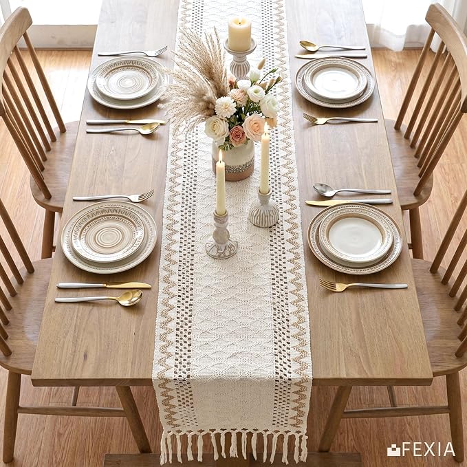 Boho Fall Table Runner Burlap for Coffe Table Home Decor 13x72 Inch | 72 Inch - Image 3