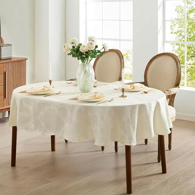 Newbridge Barcelona Luxury Damask Fabric Tablecloth, 60” Wide x 102” Oval - Image 6