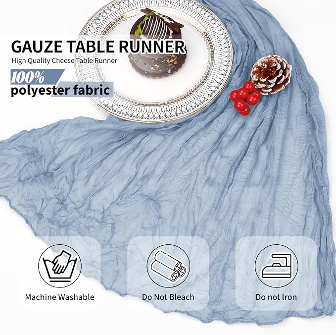 12 Pack Dusty Blue Cheesecloth Table Runner 10Ft, Gauze Table Runners 21.5 x - Image 4