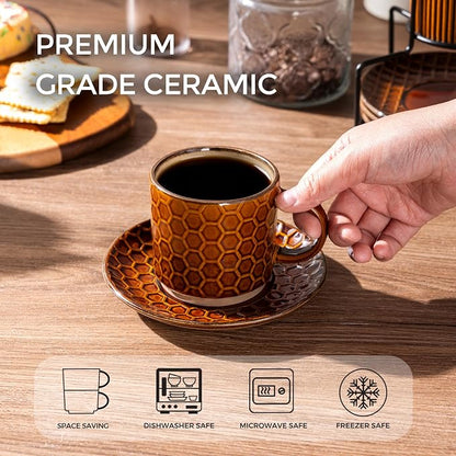 GBhome 6 OZ Stackable Coffee Mugs Set of 4, Ceramic Espresso Coffee Cups | - Image 3