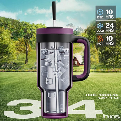 POWCAN 40 oz Tumbler with Handle, 2-in-1 Straw and Sip Lid, Dishwasher Safe - Image 2
