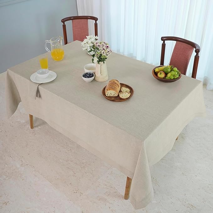 D'Moksha Homes Natural Linen Tablecloth 54 x 72 Inch - 100% Pure Linen Tablecloth for Rectangle Tables - Machine Washable Table Cloth for Valentines, Spring, Easter