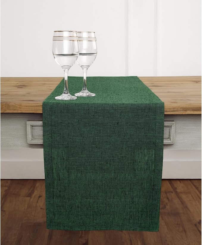 Solino Home 100% Pure Linen Dining Table Runner Green, Athena 14 x 90 in | - Image 2