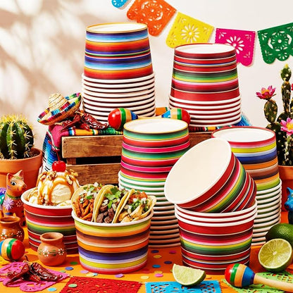 CHENGU 60 Pcs Mexican Stripes Snack Cups 9 oz Disposable Mexican Stripes Ice - Image 6