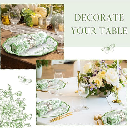 Willinglong 120 Pcs Floral Scalloped Paper Plates and Napkins Set, 2-ply Napkins - Image 6