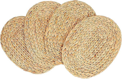 Natural Water Hyacinth Placemats Set of 6, Straw Braided Rattan Placemats, Oval Woven Placemats, 12x16 Inches Plate Chargers Set, Non-Slip Heat Resistant Woven Chargers for Table