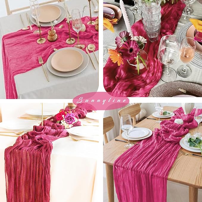 12 Pieces Hot Pink Cheesecloth Table Runners 10FT Gauze Fabric Runner - Image 6