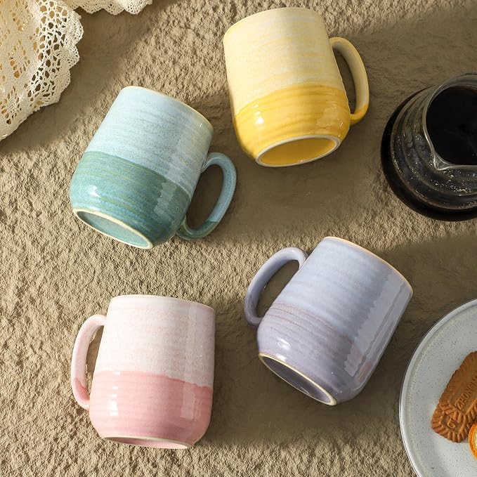 HASENSE Porcelain Coffee Mugs Set of 4, 12 Oz Two-Tone Reactive Glaze Coffee - Image 4