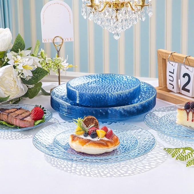 Rubtlamp 100 Pcs Blue Plastic Plates, Heavy Duty plastic Plates, Fancy Blue - Image 3