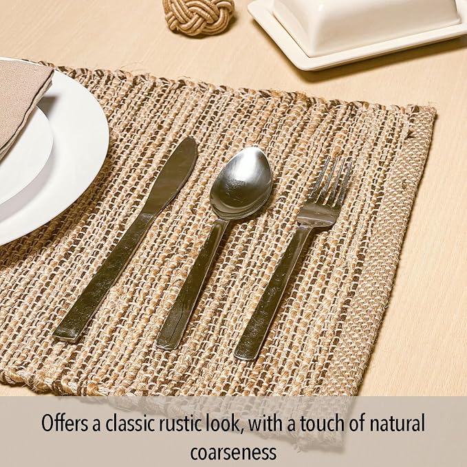 Natural Jute & Brown Placemats, 13x19 Inch Dining Table Placemats - Image 3